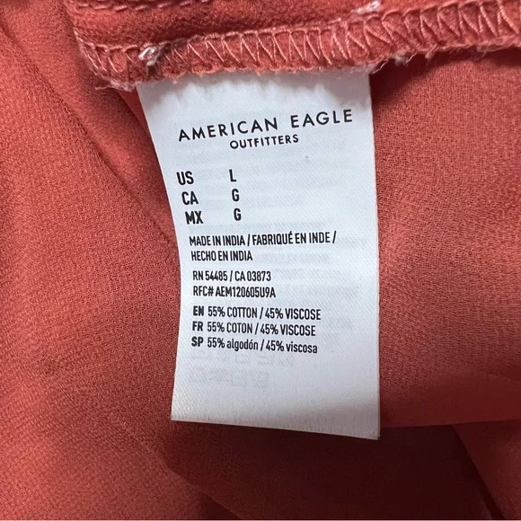 American Eagle AE Puff Sleeve Babydoll Mini Dress Large Women’s Burnt Orange - Picture 5 of 6